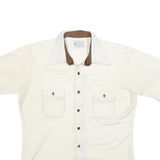 Mens Cream & Brown Casual Button Shirt L Two Pocket Short Sleeve Lightweight