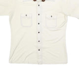Mens Cream & Brown Casual Button Shirt L Two Pocket Short Sleeve Lightweight