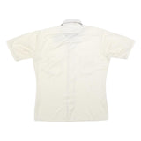 Mens Cream & Brown Casual Button Shirt L Two Pocket Short Sleeve Lightweight