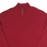POLO RALPH LAUREN Mens Red Heavy Knit 1/4 Zip Jumper XL Cotton Pullover Classic