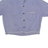 Womens Blue & White Striped Basic Shirt Short Sleeve Round Neck L Cotton Blend