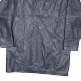 Womens Navy Leather Button Jacket L Smooth Classic Soft Stylish Outerwear