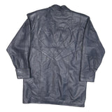 Womens Navy Leather Button Jacket L Smooth Classic Soft Stylish Outerwear