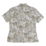 CITY LIFE Womens Beige & Black Printed Short Sleeve Collared Shirt L Polyester
