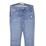 ZARA Womens Slim Blue Denim Jeans W30 L28 Distressed Raw Hem Cotton Blend Zip