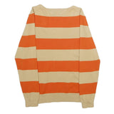 TOMMY HILFIGER Womens Orange & Beige Striped Plain V-Neck Basic Knit Jumper L