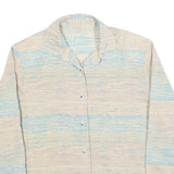 Womens Cream & Blue Printed Shirt Long Sleeve Collared M Relaxed Fit Casual