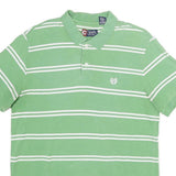 CHAPS Mens Green & White Striped Short Sleeve Polo Shirt L Cotton Classic