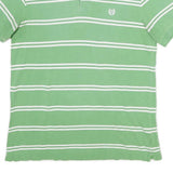 CHAPS Mens Green & White Striped Short Sleeve Polo Shirt L Cotton Classic