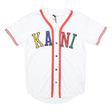 KARL KANI Mens White Red KANI Graphic T-Shirt S Short Sleeve V-Neck Button