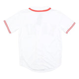 KARL KANI Mens White Red KANI Graphic T-Shirt S Short Sleeve V-Neck Button