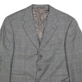 CALVIN COOPER Mens Grey Wool Check Tailored Jacket L Button Closure
