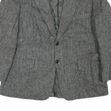 Mens Grey Button Jacket M Cotton Blend Herringbone Classic Smart Casual