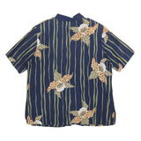 FELICIA Womens Blue Green Floral Striped Shirt Short Sleeve Collared L Relaxed