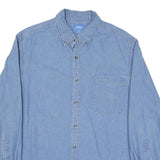 PORT AND COMPANY Mens Blue Denim Shirt L Cotton Blend Lightweight Long Sleeve