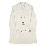 FREY Mens White Cotton Blend Coach Coat M Classic Fit Button Closure Long Sleeve