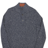 TOMMY HILFIGER Mens Blue & White Patterned Cotton Jumper Button Neck Chunky Knit