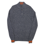 TOMMY HILFIGER Mens Blue & White Patterned Cotton Jumper Button Neck Chunky Knit