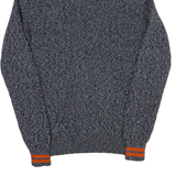 TOMMY HILFIGER Mens Blue & White Patterned Cotton Jumper Button Neck Chunky Knit