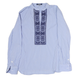 CHAPS Womens Blue & White Striped Printed Shirt Long Sleeve Collared M Cotton