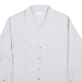 CALVIN KLEIN Mens White & Grey Striped Long Sleeve Shirt L Classic Cotton Blend