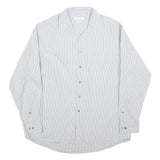 CALVIN KLEIN Mens White & Grey Striped Long Sleeve Shirt L Classic Cotton Blend