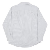 CALVIN KLEIN Mens White & Grey Striped Long Sleeve Shirt L Classic Cotton Blend