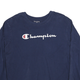 CHAMPION Womens Navy Blue Long Sleeve Crew Neck Cotton Blend T-Shirt L