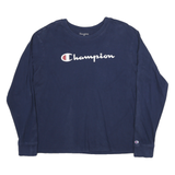 CHAMPION Womens Navy Blue Long Sleeve Crew Neck Cotton Blend T-Shirt L