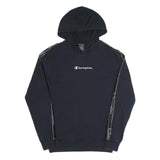 CHAMPION Mens Navy Blue Hoodie M Cotton Blend Pullover With Logo Tape