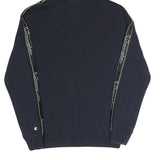 CHAMPION Mens Navy Blue Hoodie M Cotton Blend Pullover With Logo Tape