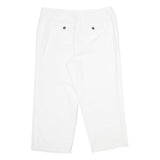 Womens White Regular Fit Drawstring Cotton Blend Trousers W34 L26 Casual Summer