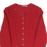 Womens Red Button Jacket S Polyester Blend Plain Elegant Floral Embroidery