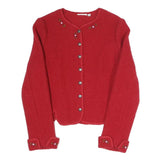 Womens Red Button Jacket S Polyester Blend Plain Elegant Floral Embroidery