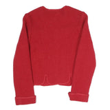 Womens Red Button Jacket S Polyester Blend Plain Elegant Floral Embroidery