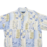 Mens Blue & Beige Patterned Cotton Blend Shirt XL Casual Short Sleeve Button
