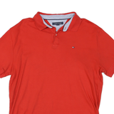 TOMMY HILFIGER Mens Red Cotton Blend Short Sleeve Polo Shirt L Classic Fit Logo