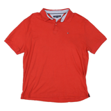 TOMMY HILFIGER Mens Red Cotton Blend Short Sleeve Polo Shirt L Classic Fit Logo