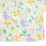 Womens White Yellow & Purple Paisley Print Top Short Sleeve Button Neck XL