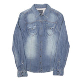 GUESS Womens Blue Denim Style Shirt S Casual Cotton Blend Button Closure