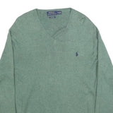 POLO RALPH LAUREN Mens Green Plain V-Neck Basic Knit Jumper M Cotton Classic