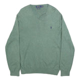 POLO RALPH LAUREN Mens Green Plain V-Neck Basic Knit Jumper M Cotton Classic