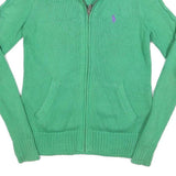 RALPH LAUREN SPORT Mens Green Cotton Patterned Jumper Full Zip Cable Knit S