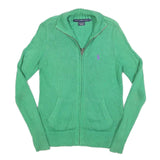 RALPH LAUREN SPORT Mens Green Cotton Patterned Jumper Full Zip Cable Knit S