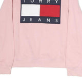 TOMMY JEANS Womens Pink Cotton Crew Neck Sweatshirt S Logo Print Casual