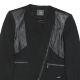GUESS Womens Black Mixed Fabric Asymmetric Zip Jacket M Cotton Blend Leather