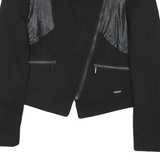 GUESS Womens Black Mixed Fabric Asymmetric Zip Jacket M Cotton Blend Leather