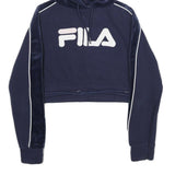 FILA Womens Navy Blue Velvet Panel Pullover Hoodie XXS Cropped Sweatshirt