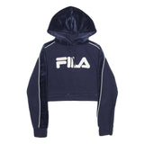 FILA Womens Navy Blue Velvet Panel Pullover Hoodie XXS Cropped Sweatshirt