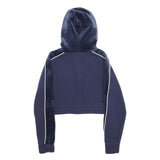 FILA Womens Navy Blue Velvet Panel Pullover Hoodie XXS Cropped Sweatshirt